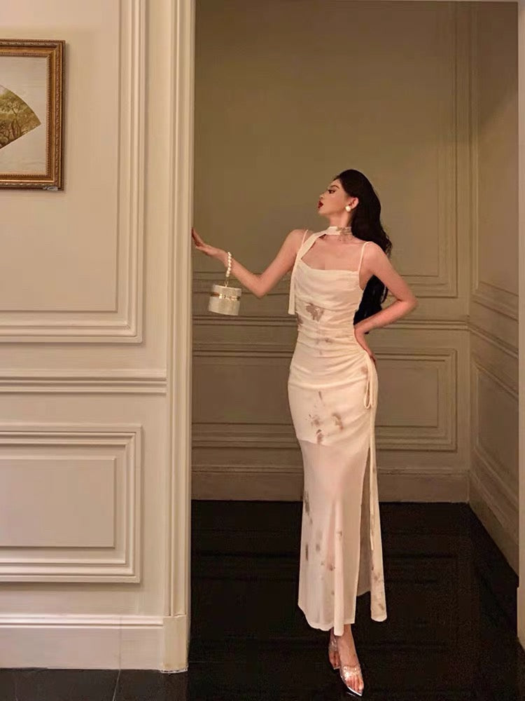 Classy Sheath Spaghetti Straps Ivory Floral Prom Dresses Birthday Outfits Evening Gown