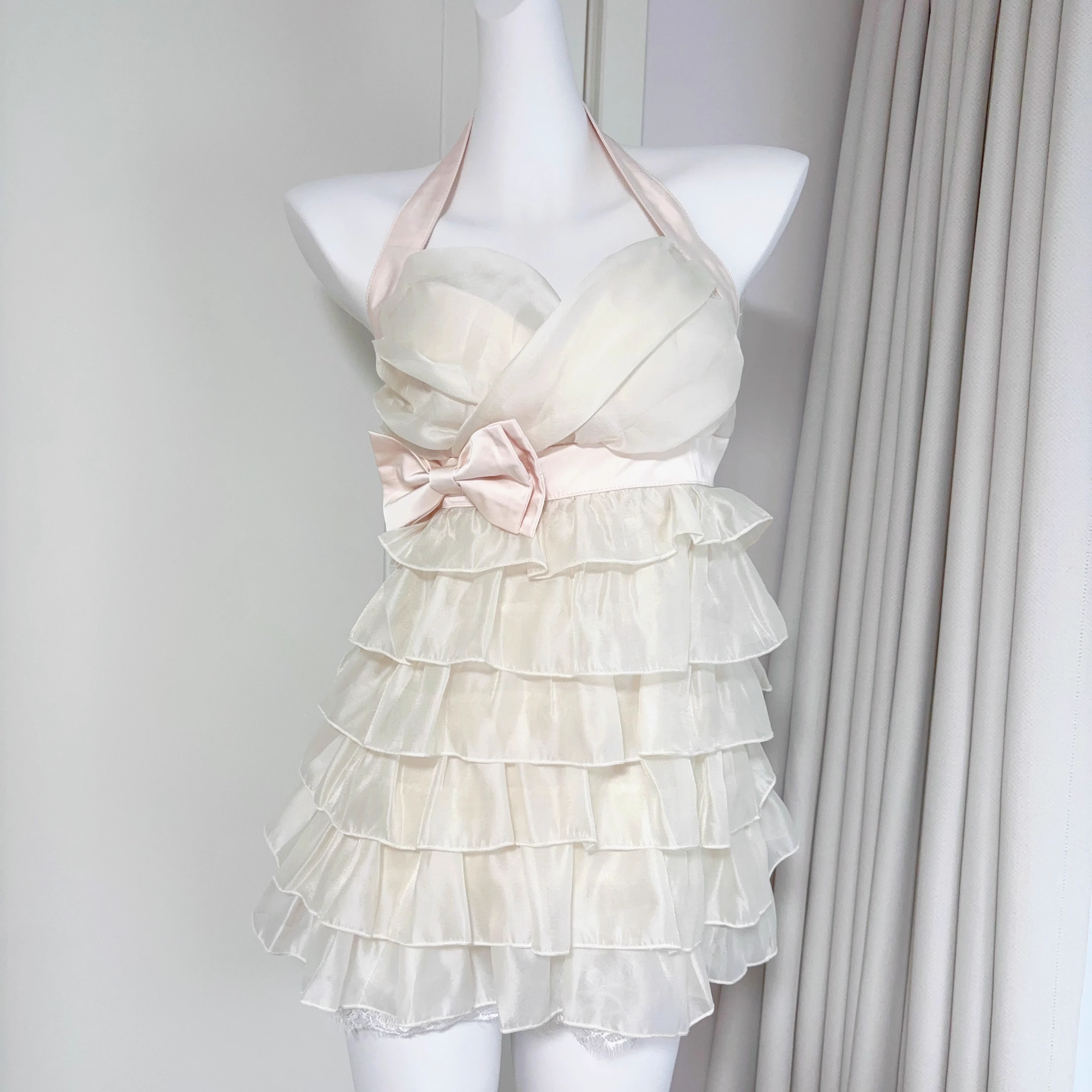 Cute Halter Neck Champagne Short Party Dress Birthday Dress
