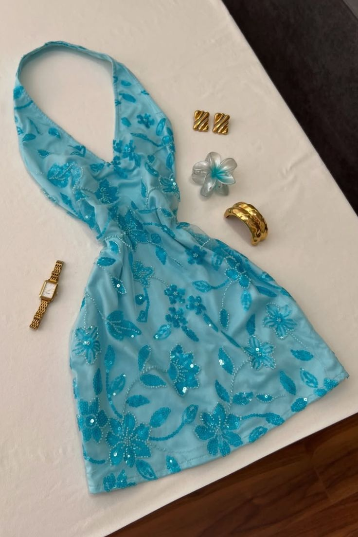 Sexy Halter Blue Sheath Sequin Short Cocktail Dress Formal 6th Grade Homecoming Dress