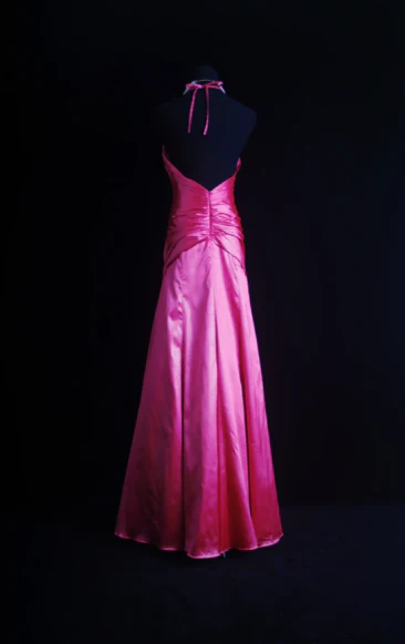 Pretty Halter Hot Pink Satin Pleated Beaded Evening Dress Backless Long Birthday Party Dress