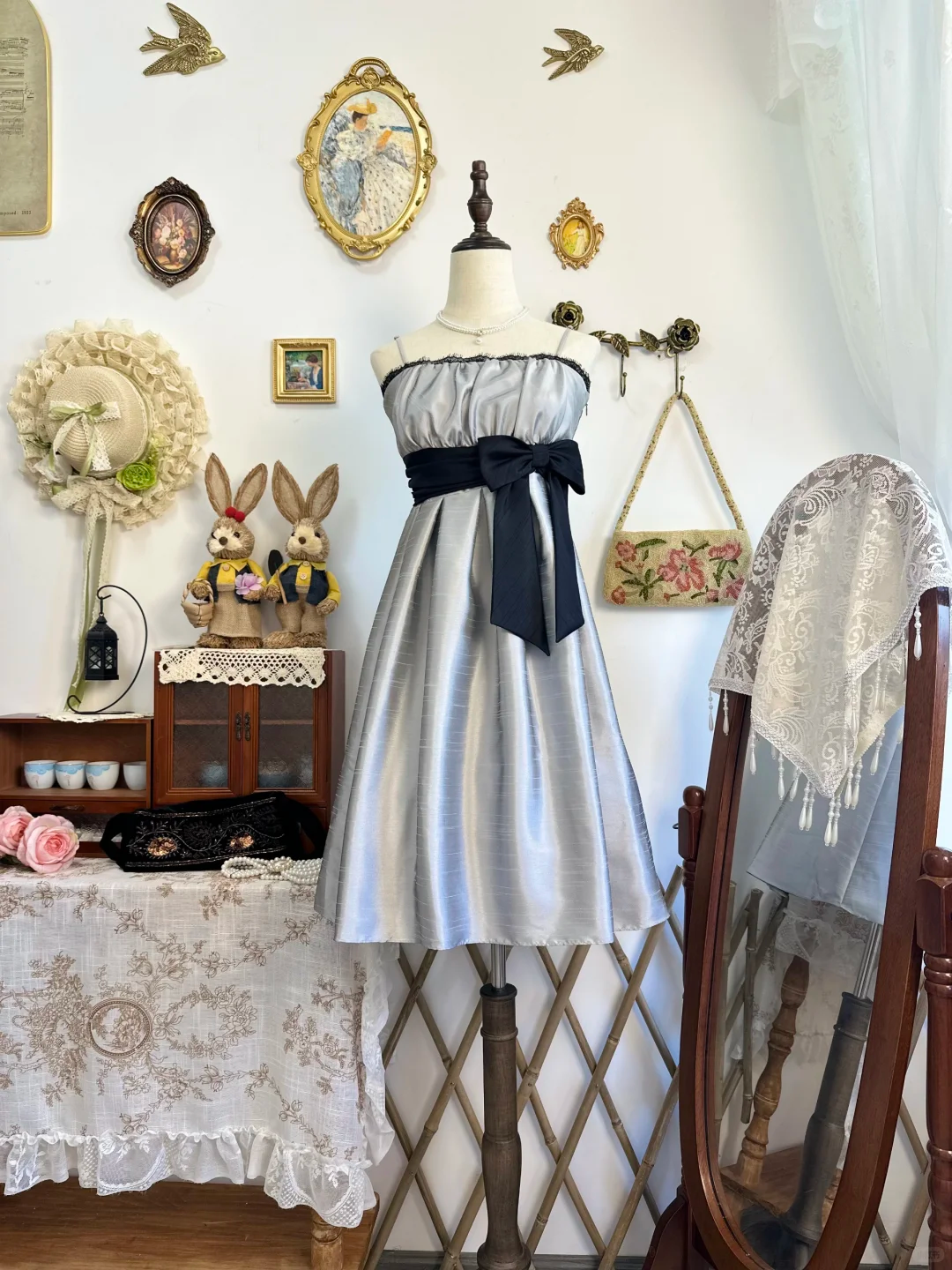 Vintage Silver Gray Satin A Line Short Prom Formal Graduation Homecoming Dress With Bow