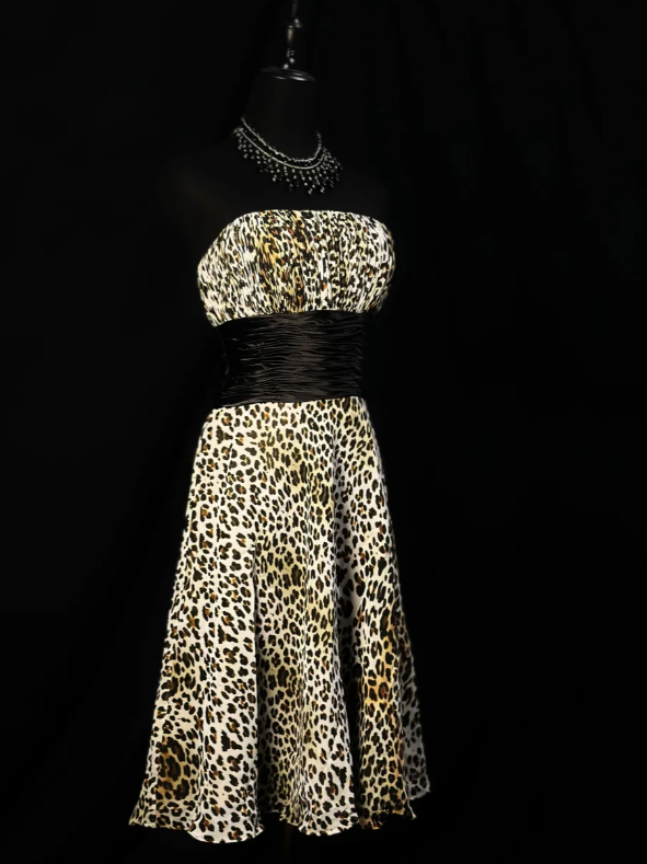 Vintage Leopard Chiffon Strapless A Line Cocktail Dress Homecoming Dress