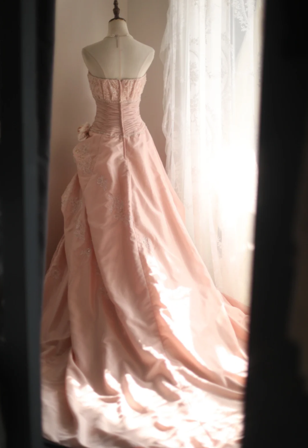 Pretty Pink Strapless Satin Lace Appliques Mermaid Long Party Dress Birthday Dress With 3D Flowers