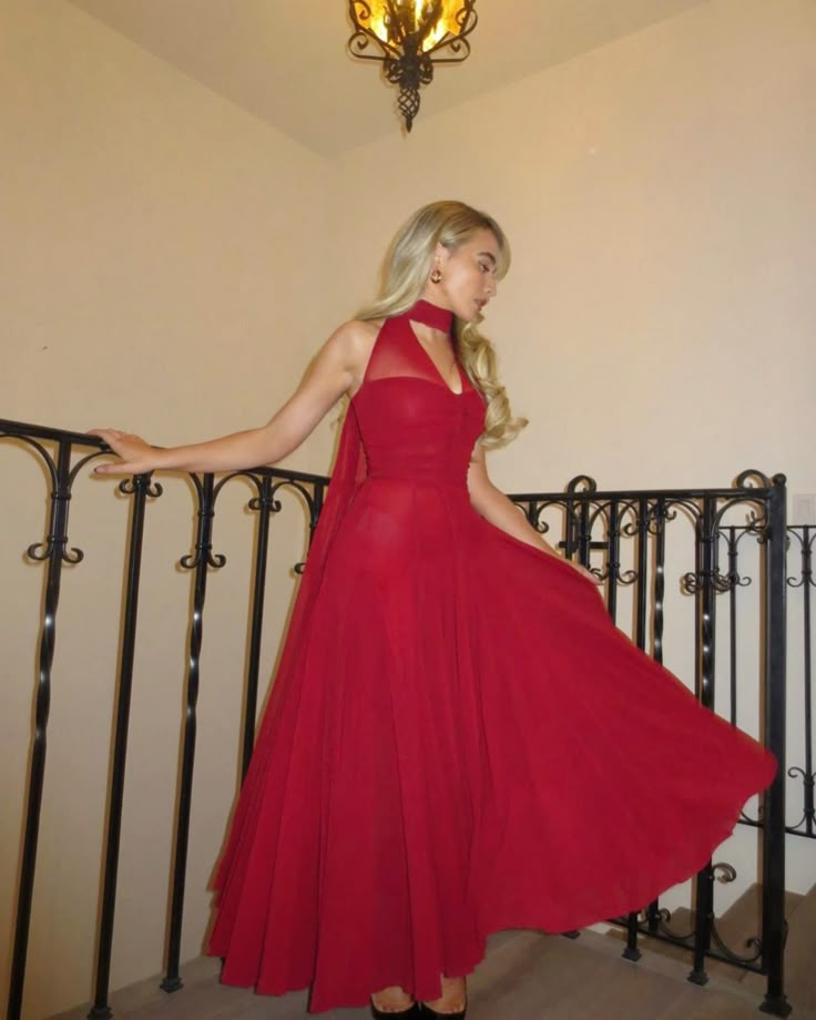 Charming Red V Neck Chiffon A Line Long Birthday Party Dress Formal Wedding Guest Dress