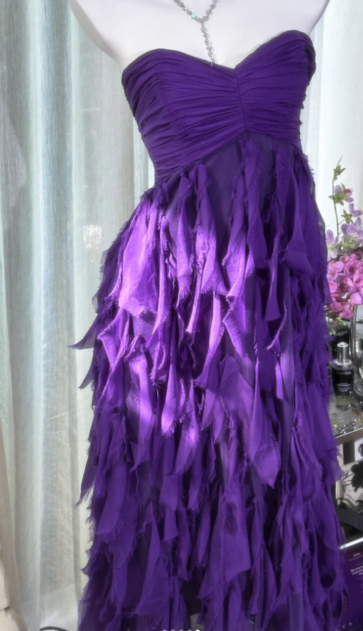 BeautifuL Sweetheart Neck Purple Chiffon Layered Long Prom Dress Formal Evening Dress