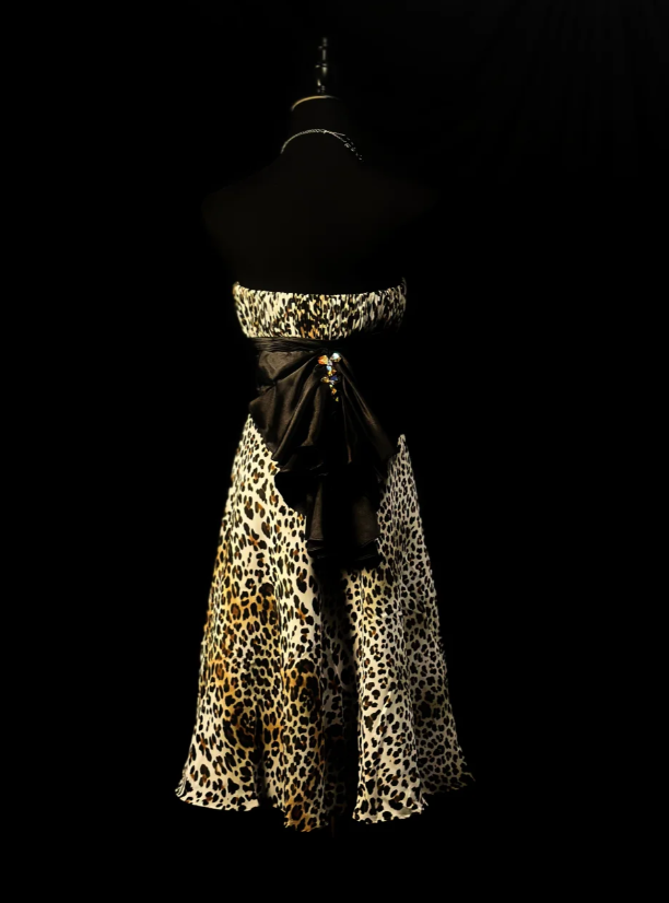 Vintage Leopard Chiffon Strapless A Line Cocktail Dress Homecoming Dress
