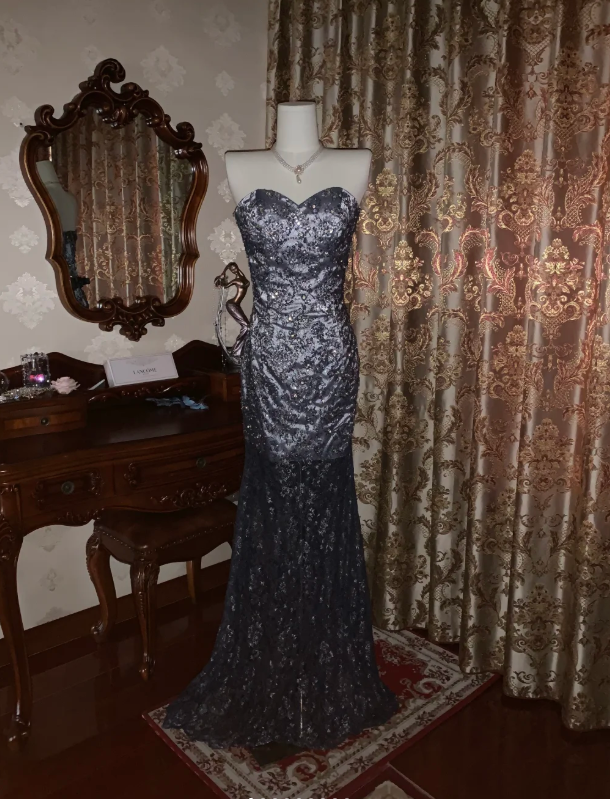 Gorgeous Sweetheart Neck Satin Beaded Mermaid Long Evening Dress Formal Birthday Party Dress