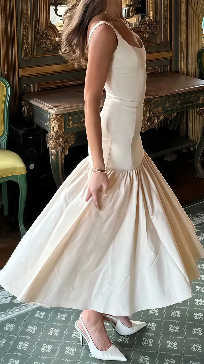 Elegant White Square Neck Mermaid Prom Dress Evening Dress