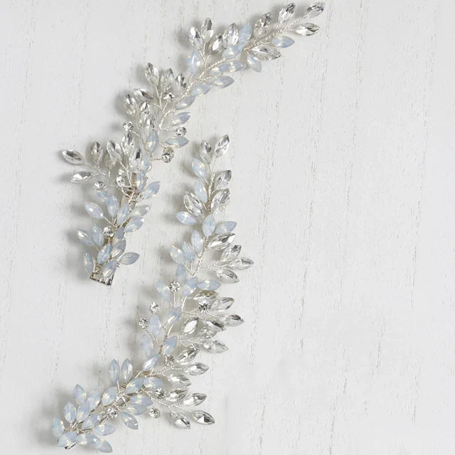 Bridal Jewelry Crystal Rhinestones Opal Hair Clips Pins Pearls Hairpins Brides Bridesmaids Head Pieces Women Wedding Accessories b silver color