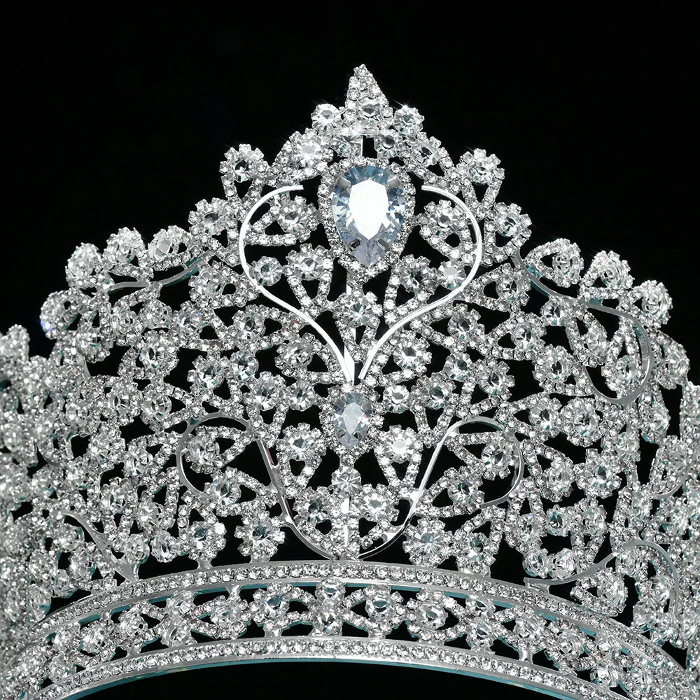 Zirconia Tiaras and Crowns Rhinestones Headband For Brides Party Big Large Headpiece Wedding Accessories Bridal Hair Jewelry