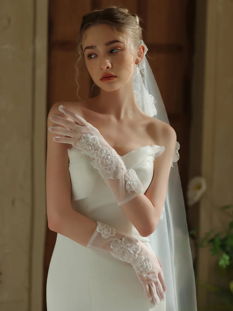 Short Bridal Gloves Flower Wedding Glove For Women Girl Party Dinner Dress Gift Jewelry Brides Accessories