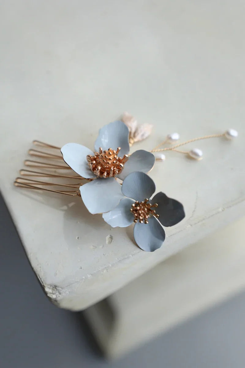 Wedding Accessories Blue Flower Hair Comb Pin Clip Leaf Hairpins For Brides Bridesmaids Women Headpiece Headband Bridal Jewelry b