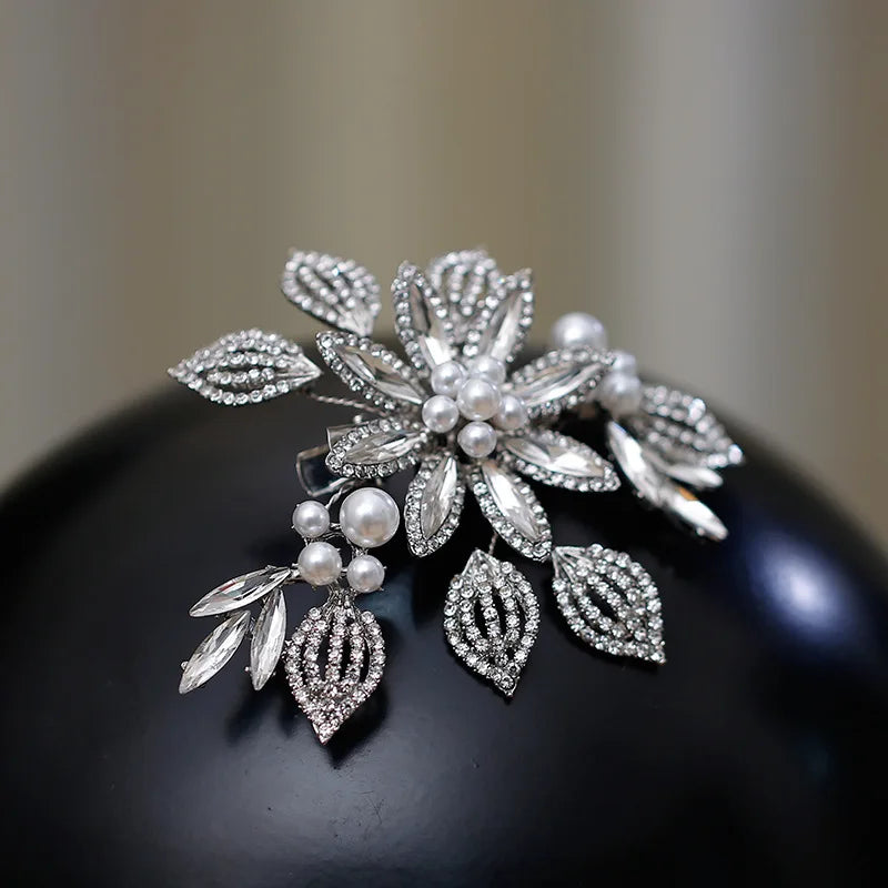 Silver Color Hairpins Crystal Pearl Head Piece For Brides Women Rhinestones Hair Pins Clips Wedding Accessories Bridal Jewelry