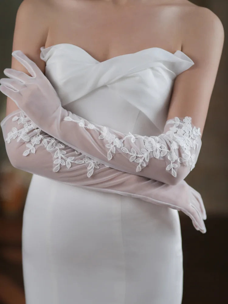 Lace Short Long Bridal Gloves Flower Wristband Wedding Glove For Women Girl Party Evening Dress Jewelry Brides Accessories