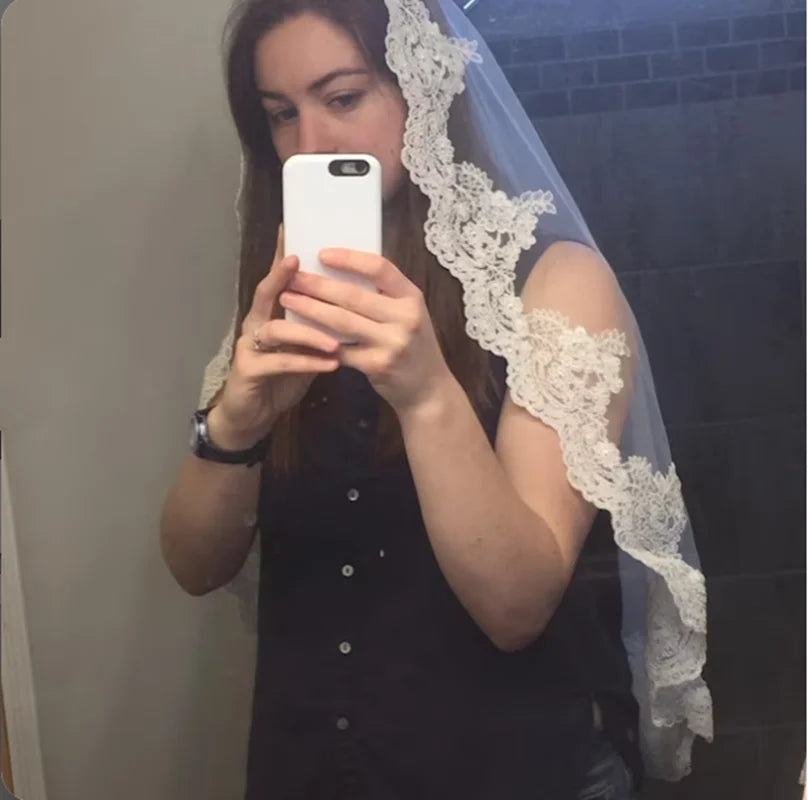 Bridal Mantilla Lace Veil Cathedral Length Wedding Veil - Elegant Bridal Accessories