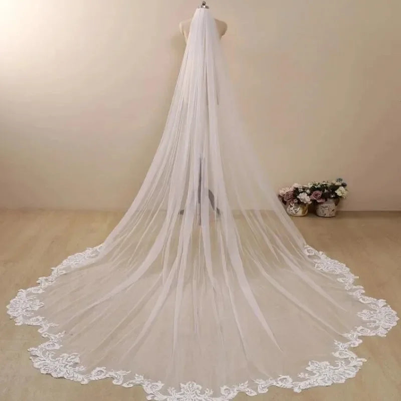 White Off-White Ivory Bridal Veil 3 Meters Lace Wedding Veil Cathedral Long Bridal Veils Wedding Accessories Ivory 500cm