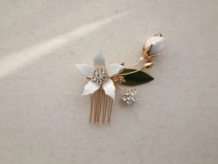Flower Leaf Hair Pin Clip Crystal Rhinestones Hairpin Bride Bridesmaids Gold Color Head Piece Wedding Accessories Bridal Jewelry 3