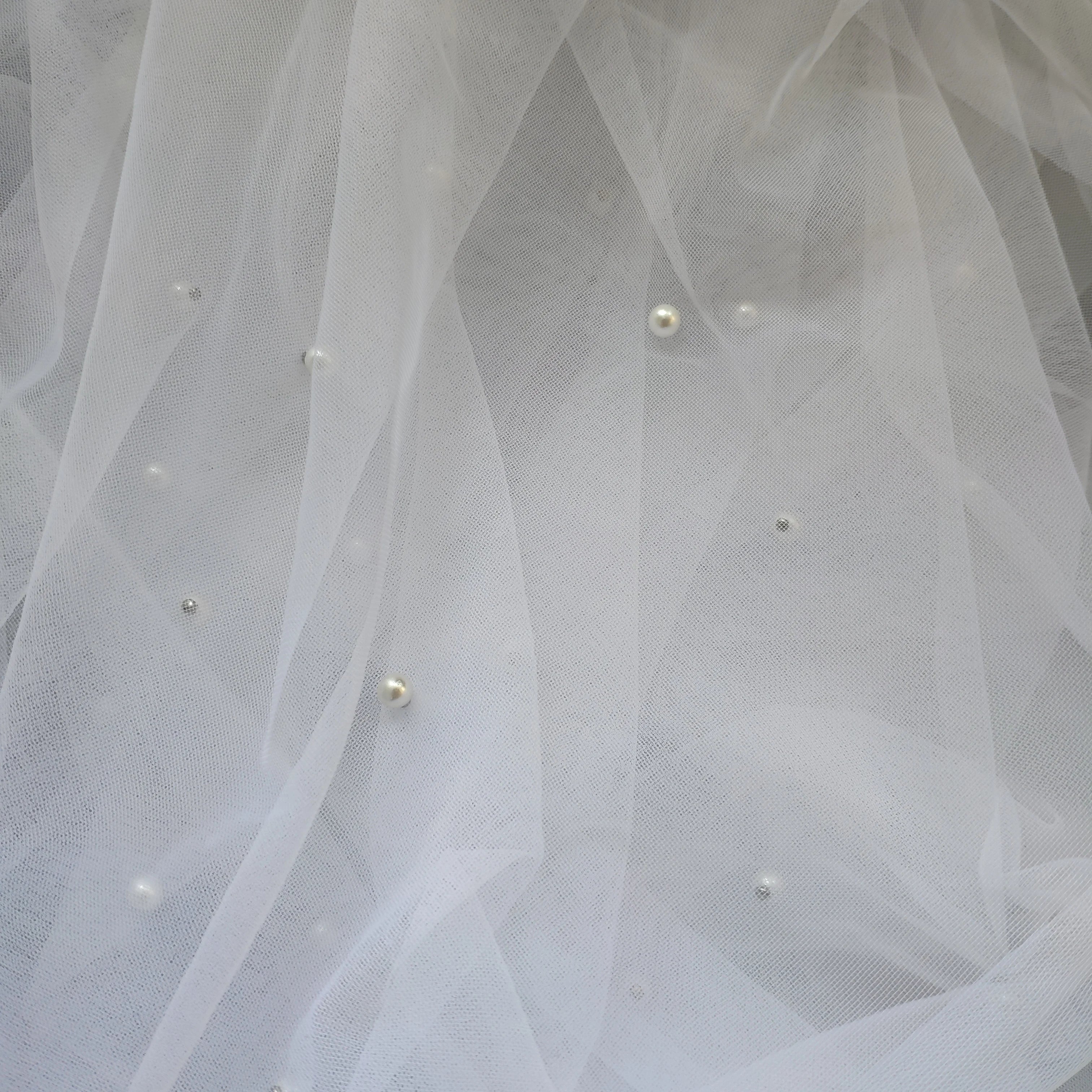 One Layer Wedding Veil Pearl Veil Cut Edge Bridal Veil in Light Ivory ,Champagne