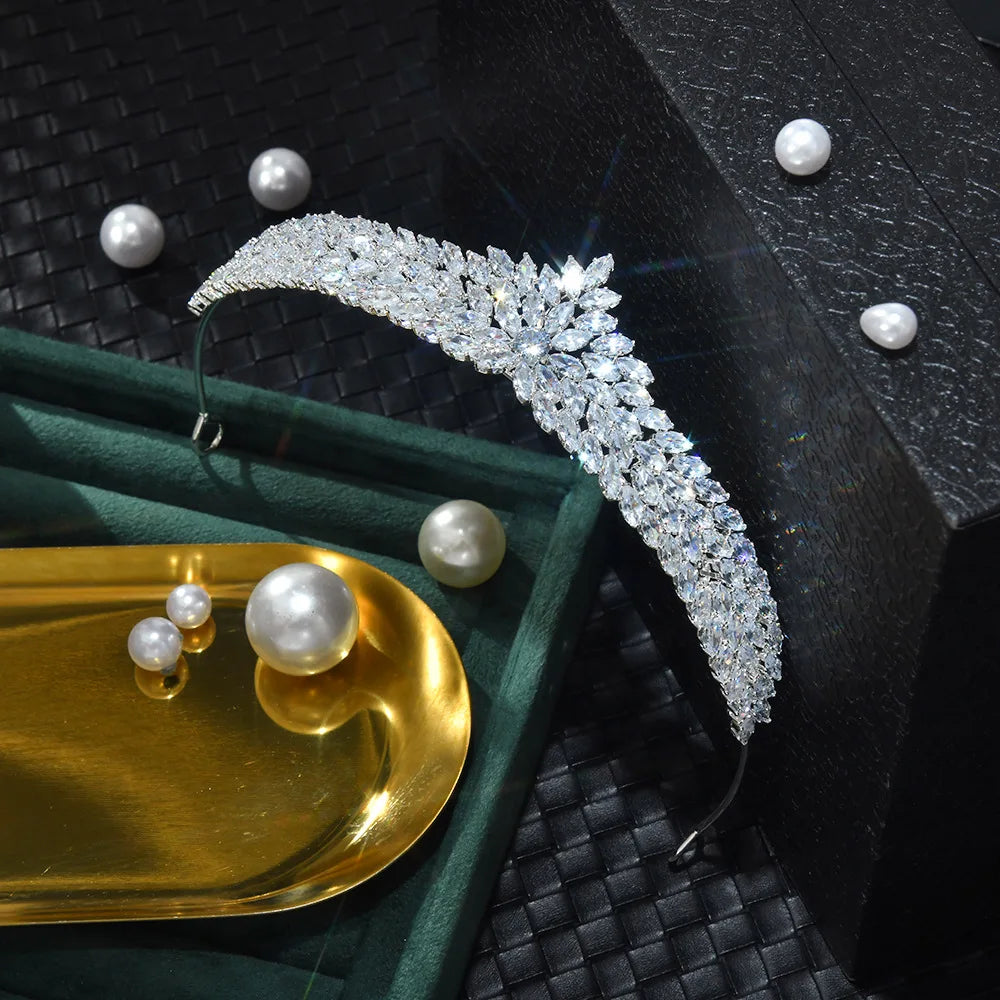 CZ Cubic Zirconia Tiaras and Crowns Headband For Brides Women Prom Pageant Headpiece Wedding Accessories Bridal Hair Jewelry b