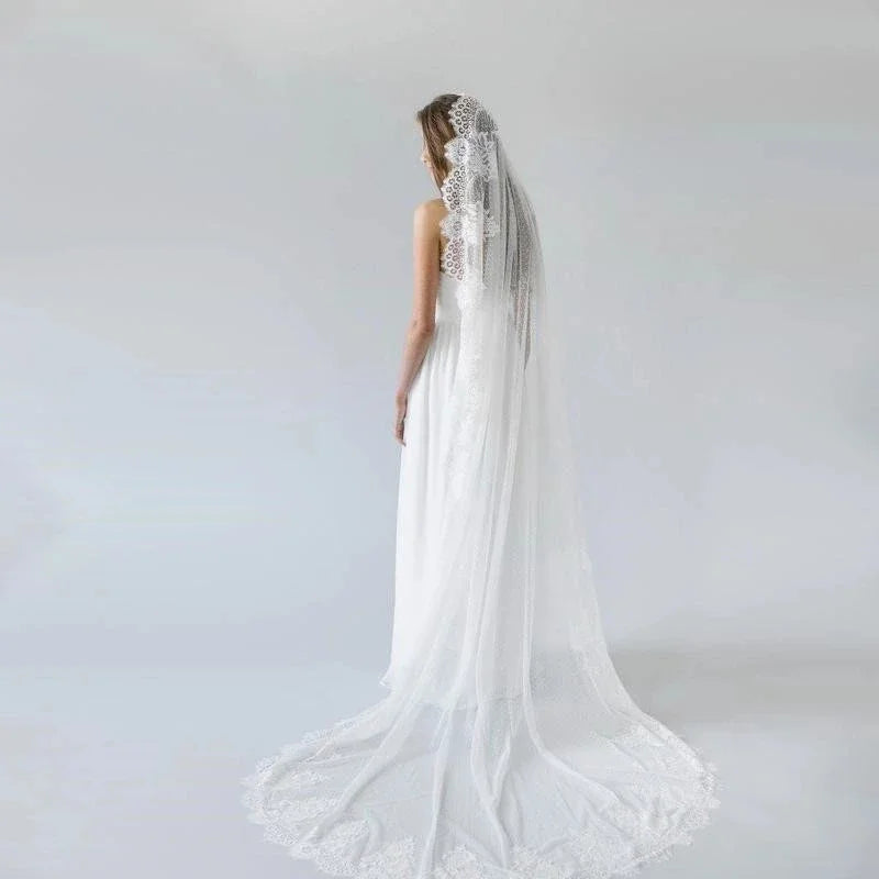 Elegant Lace Mantilla Veil Floor Veil Chapel Veil Cathedral Bridal Veil Fingertip Wedding Veil