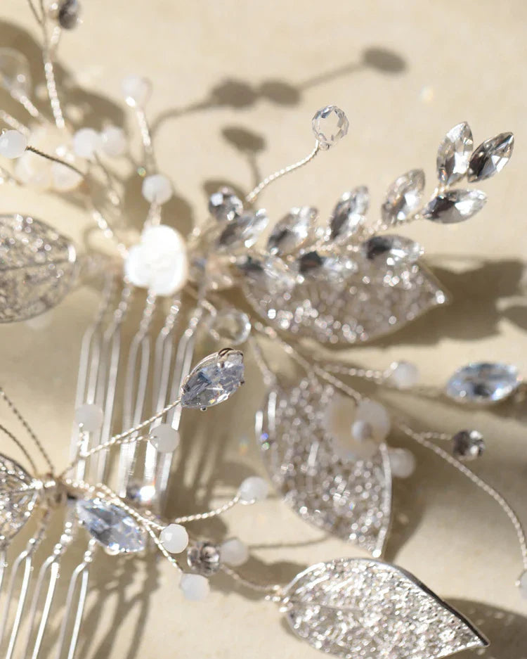 Wedding Accessories Zircon Crystal Hair Comb Pin Clip Silver Color Leaf Head Piece For Brides Bridesmaids Hairpin Bridal Jewelry