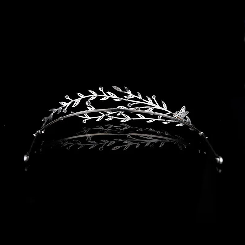 Leaf Zirconia Tiaras and Crowns AAA Zircon Diadem For Brides Women Prom Pageant Headband Wedding Accessories Bridal Hair Jewelry