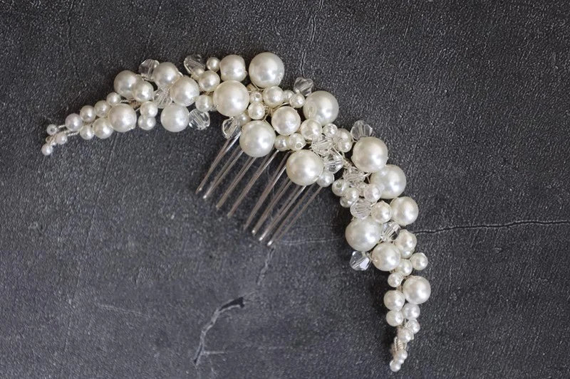 Pearl Beads Hair Comb Pin Clip For Brides Party Dinner Dress Long Hairpins Head Piece Wedding Accessories Bridal Hair Jewelry silver color b