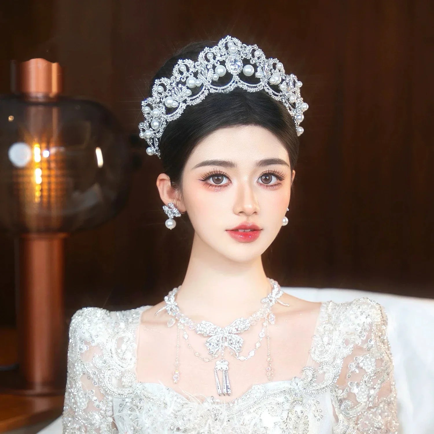 Wedding Hair Accessories Crystal Pearl Tiaras and Crowns Big Large Diadem Bride Women Rhinestones Headband Bridal Jewelry
