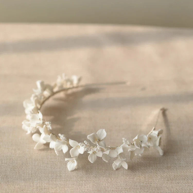 Porcelain Flower Headband Hairband For Bride Silver Color Headpiece Headdress Headwear Bridal Jewelry Wedding Hair Accessories
