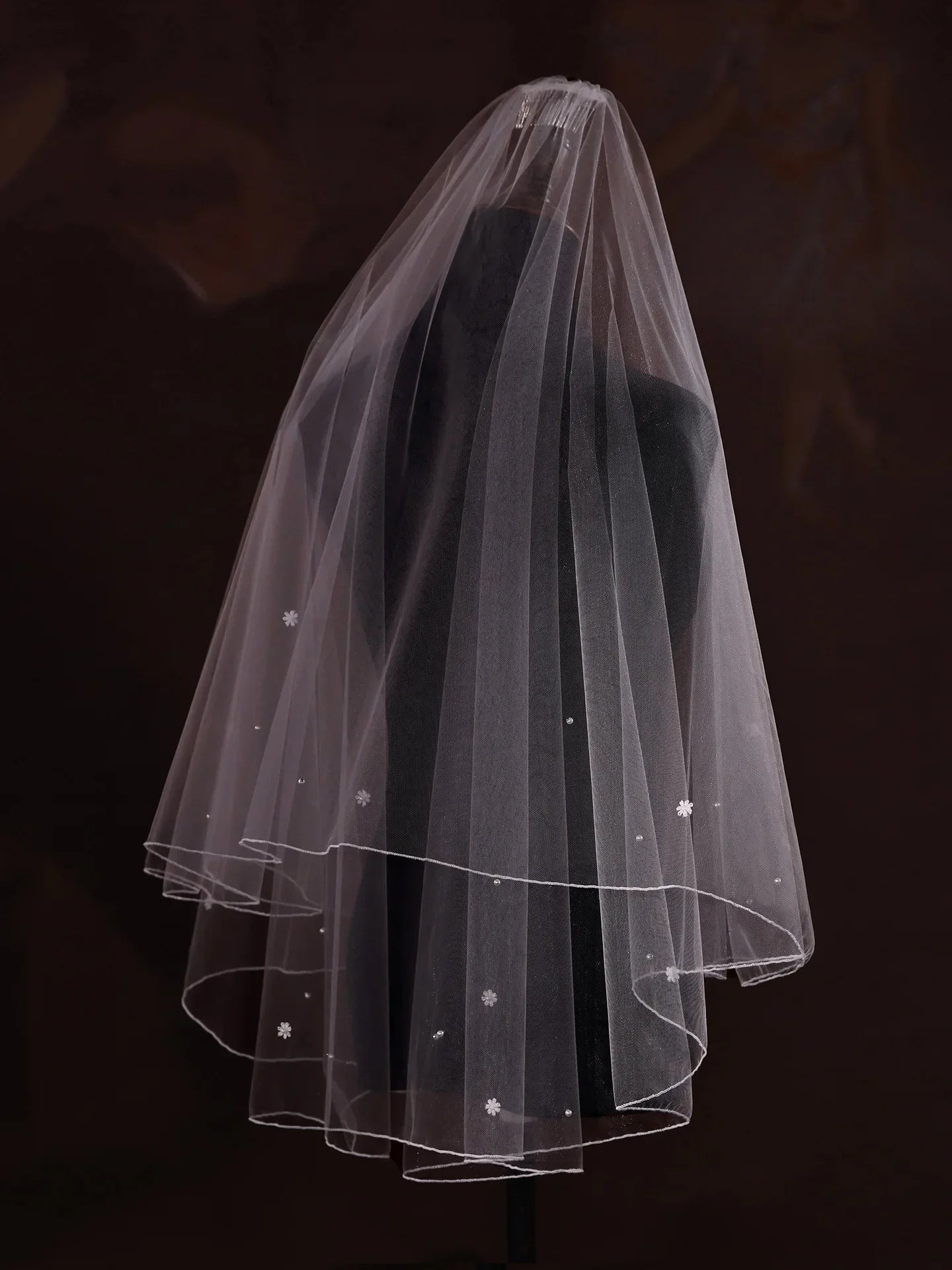 Flower Pearl Bridal Veil Short Wedding Veils For Brides Evening Dinner Party Dress Women Girl Gifts Hair Accessories Jewelry