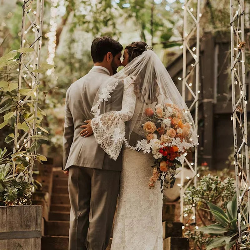 One Layer Wedding Veil - New Style Lace Appliques Elbow Fingertip Floor Chapel Cathedral Length Bridal Veil