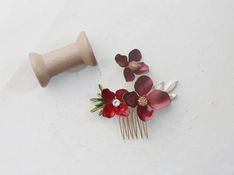 Wedding Accessories Red Flower Hair Comb Pin Clip Leaf Hairpin For Brides Bridesmaids Women Girl Head Pieces Bridal Jewelry 3