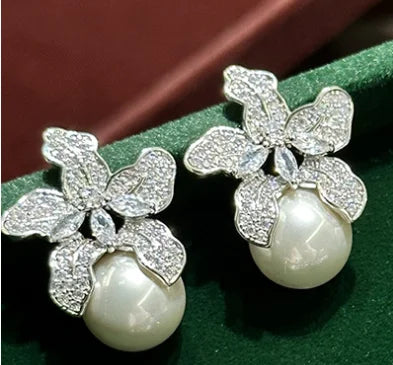 High Quality Pearl Zircon Bridal Earrings CZ Cubic Zirconia Wedding Earring Brides Women Accessories Birthday Gifts Jewelry b