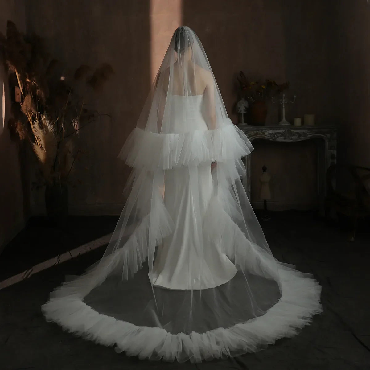 White Bridal Veil Long Lace Wedding Veils For Brides Evening Dinner Party Dress Women Girl Gifts Hair Accessories Jewelry a