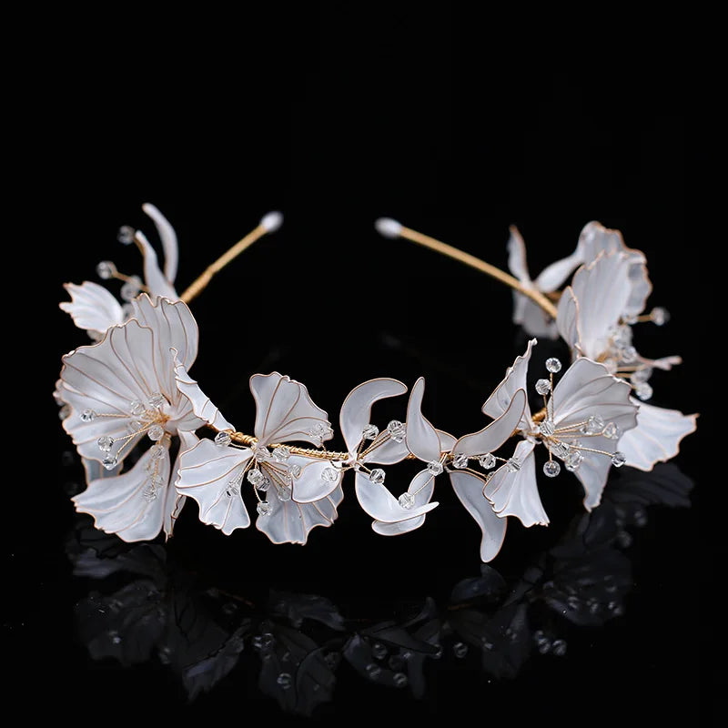 Wedding Hair Accessories Flower Leaf Headband Hairband Brides Women Girl Headpieces Gold Color Headwear Headdress Bridal Jewelry