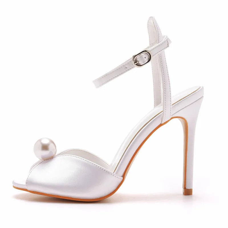 Star style Fashion Satin Pearls Peep toe Women Sandals Sexy Ankle Strap Stiletto High heels Gladiator Sandals Summer Party Shoes