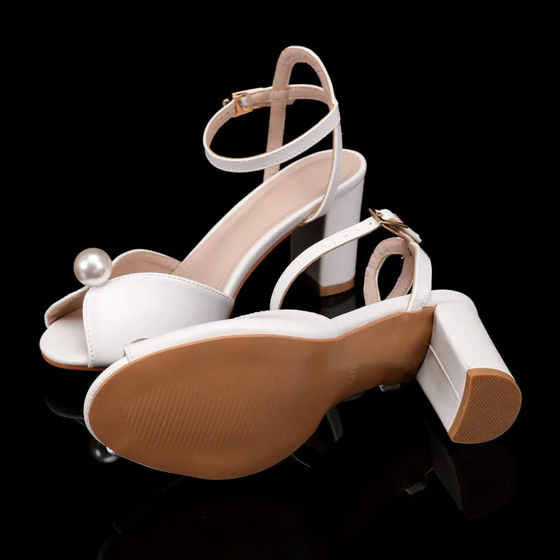14cm Ultra High heels Luxury Pearl Peep toe Women Sandals Fashion Platform Wedges Chunky Gladiator Sandals Summer Wedding Shoes