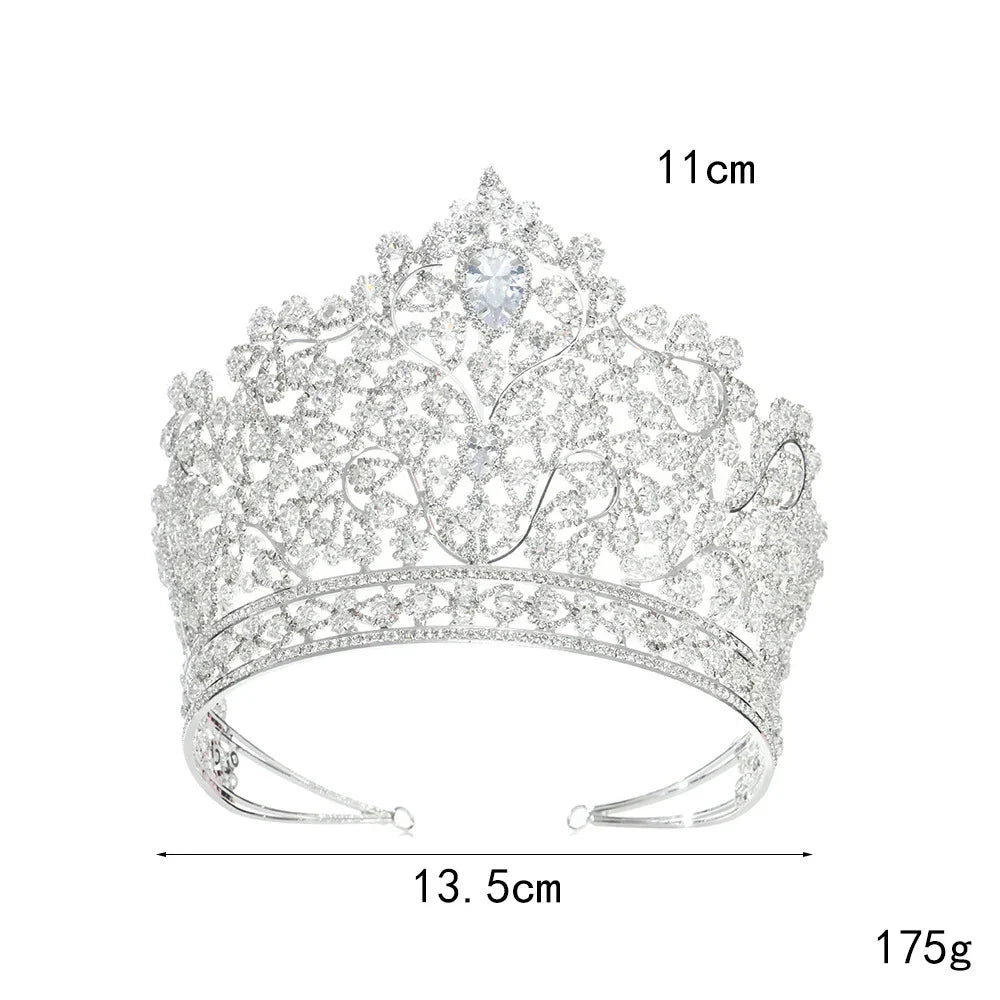 Zirconia Tiaras and Crowns Rhinestones Headband For Brides Party Big Large Headpiece Wedding Accessories Bridal Hair Jewelry