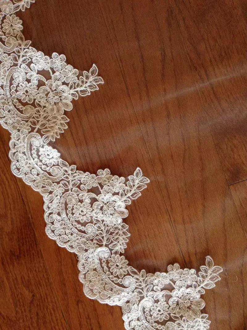 250cm lace wedding veil 1 layer bridal veil with metal comb in white , off white , ivory