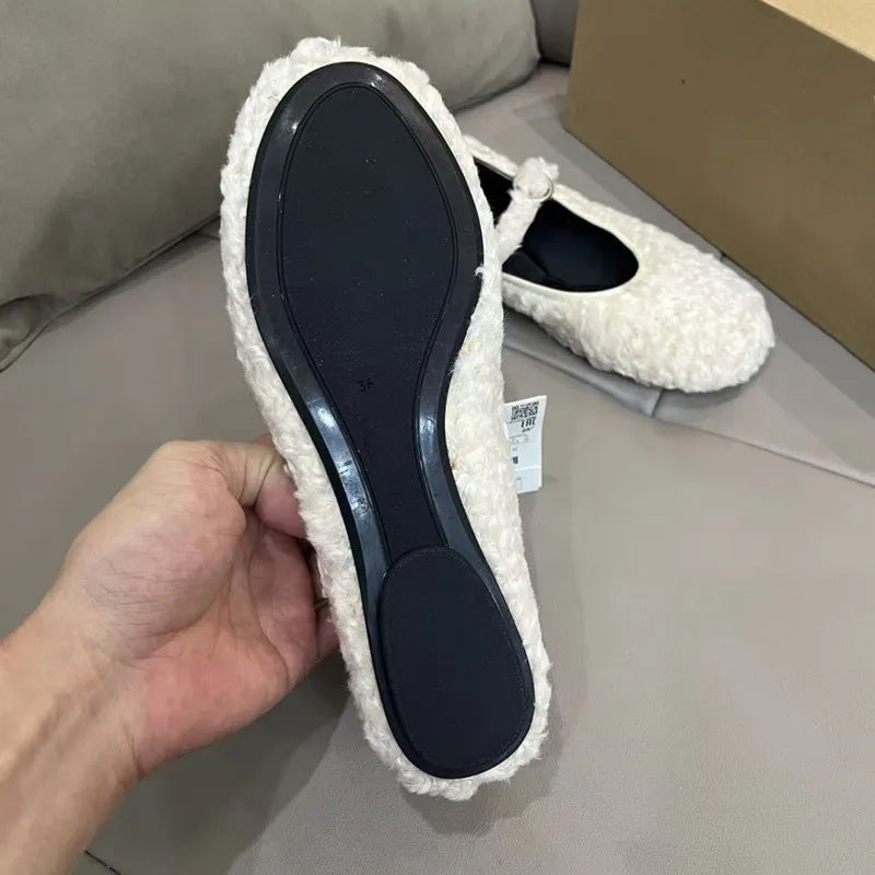 Winter Warm Furry Wool Women Ballet Flats Comfortable Soft Soles Mary Janes Walking Loafers Casual Girls Dance Lazy Shoes