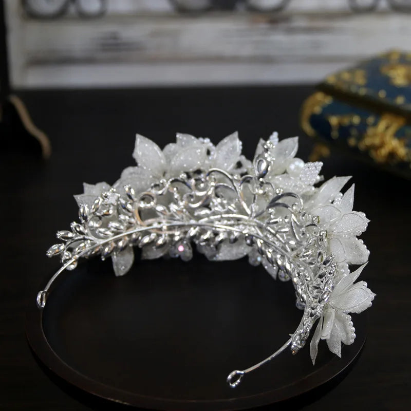 Princess Wedding Crowns For Bride Hair Accessories Flower Pearl Bridal Tiara Crown For Women Party Prom Wedding Hair Headdress