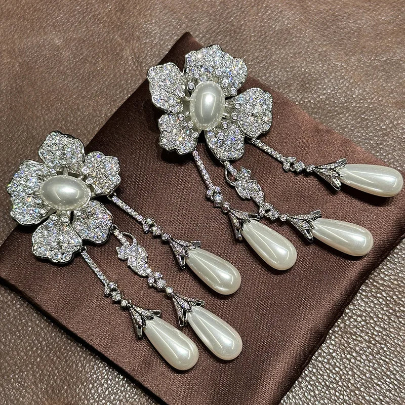 Vintage Flower Bridal Earrings Pearl Zirconia Wedding Earring For Brides Bridesmaids Accessories Women Birthday Gifts Jewelry