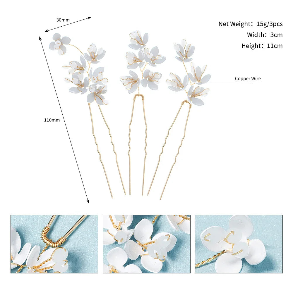Wedding Accessories Flower Head Pieces Gold Color Hairpins For Bridesmaids Brides Girl Women Hair Pins Clips Bridal Jewelry