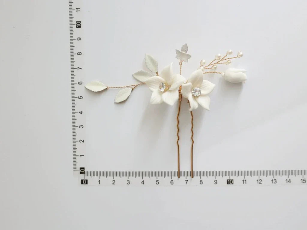 Bridal Jewelry Porcelain Flower Hair Clip Comb Crystal Hairpin Women Bride Bridesmaids Gold Color Head Piece Wedding Accessories