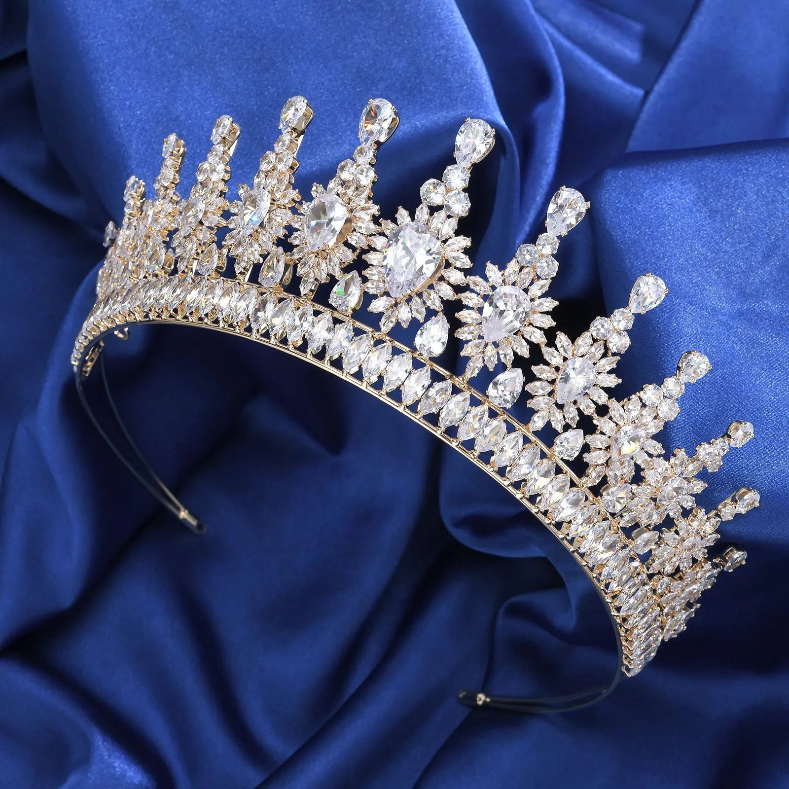 AAA Zircon Tiaras and Crowns CZ Zirconia Headband For Bride Women Princess Queen Diadem Wedding Accessories Bridal Hair Jewelry gold color