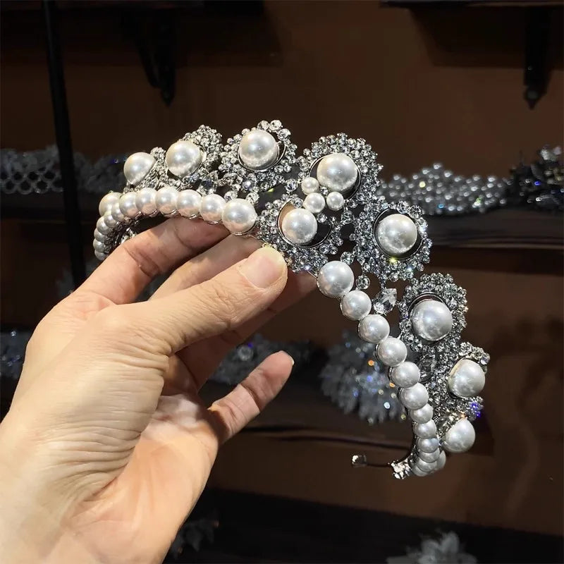 Wedding Hair Accessories Crystal Pearl Tiaras and Crowns Rhinestones Diadem For Bride Women Prom Pageant Headband Bridal Jewelry