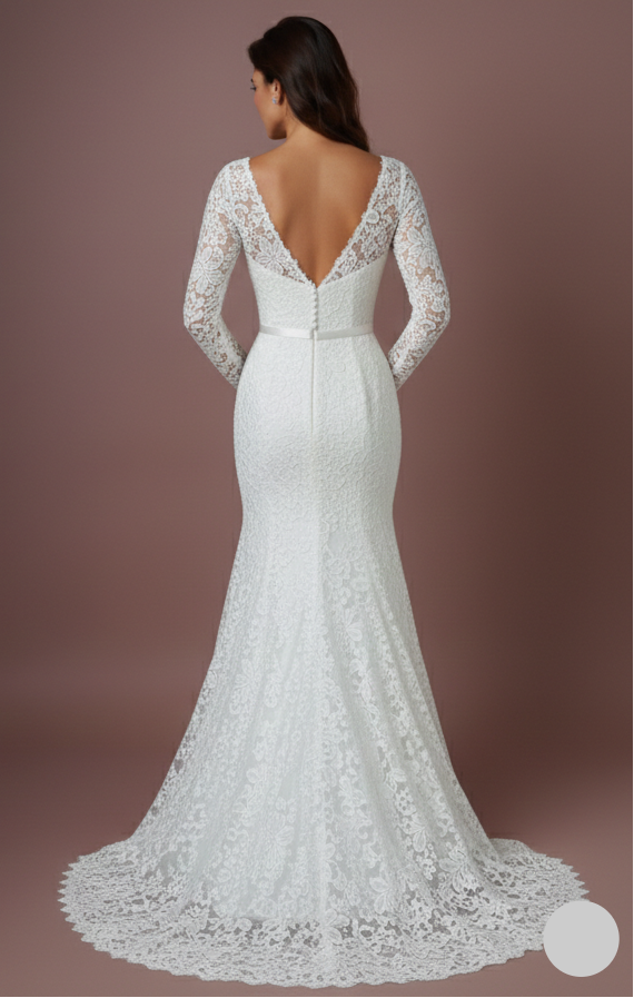 Sheer Sleeve Wedding Dress Classic Long Lace Overlay Fashion
