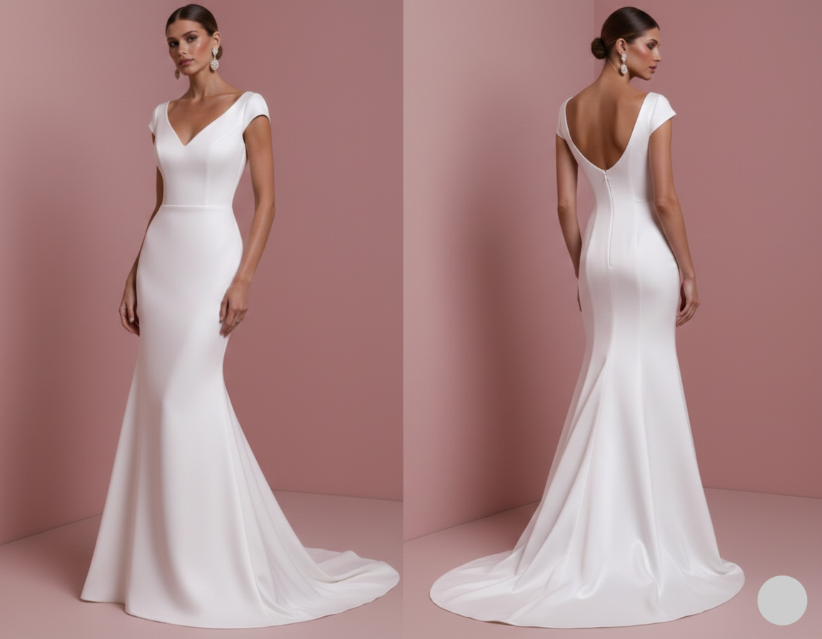 Short Simple Sleeve Wedding Dress Classic Mermaid Fit Gown