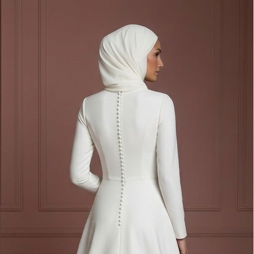 Simple Hijab Bridal Gown Minimalist Modest Wedding Dress Muslim
