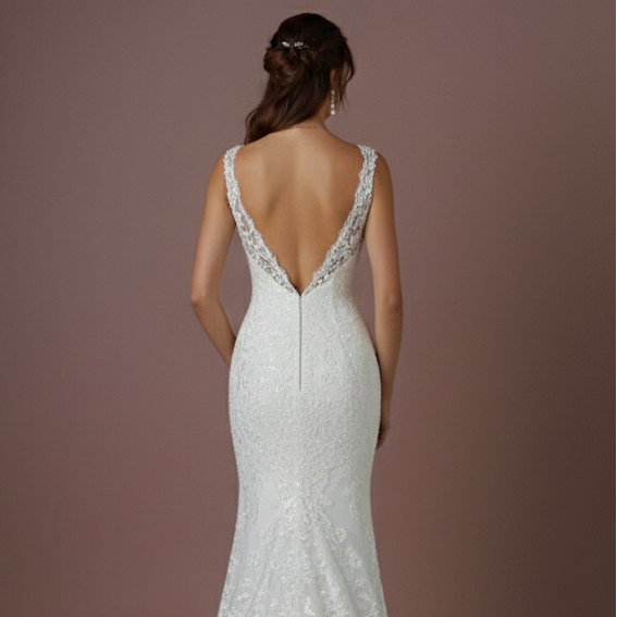 Sleeveless Wedding Dress Beaded Waistband Long Chiffon Skirt